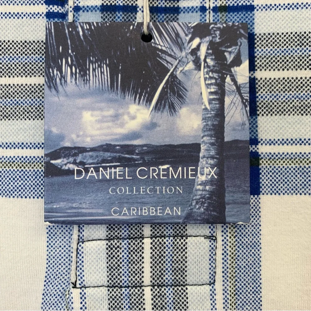 DANIEL CREMIEUX Men's Plaid Short Sleeve Blue & White Polo Shirt NWT Medium #959 - Picture 4 of 10